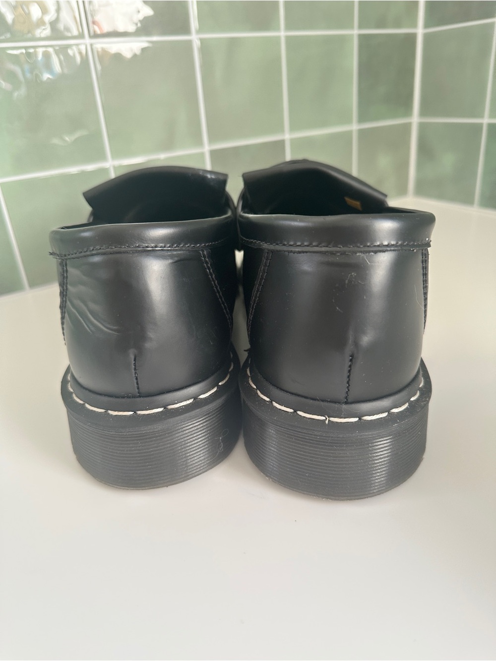 Dr. Martens Adrian Black Leather Tassel Loafers for Men - White Stitch - Picture 5 of 7